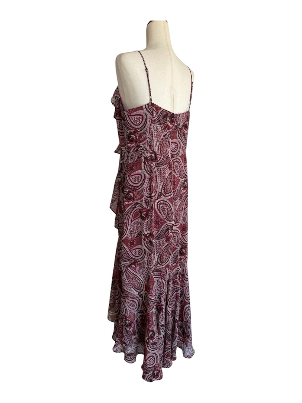 Express Paisley Ruffle Maxi Dress Red Ruffle V-Neck Spaghetti Strap Large - Picture 5 of 15